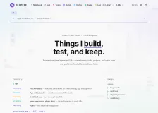 The Devpebe homepage — OS-shell navigation, command prompt, and the "Things I build, test, and keep" masthead